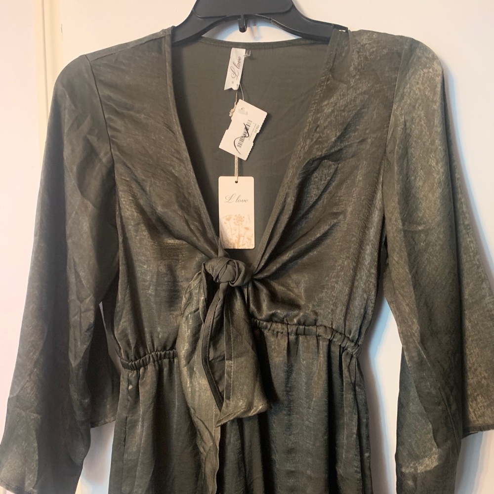 NEW WITH TAGS Olive Satin Jumpsuit